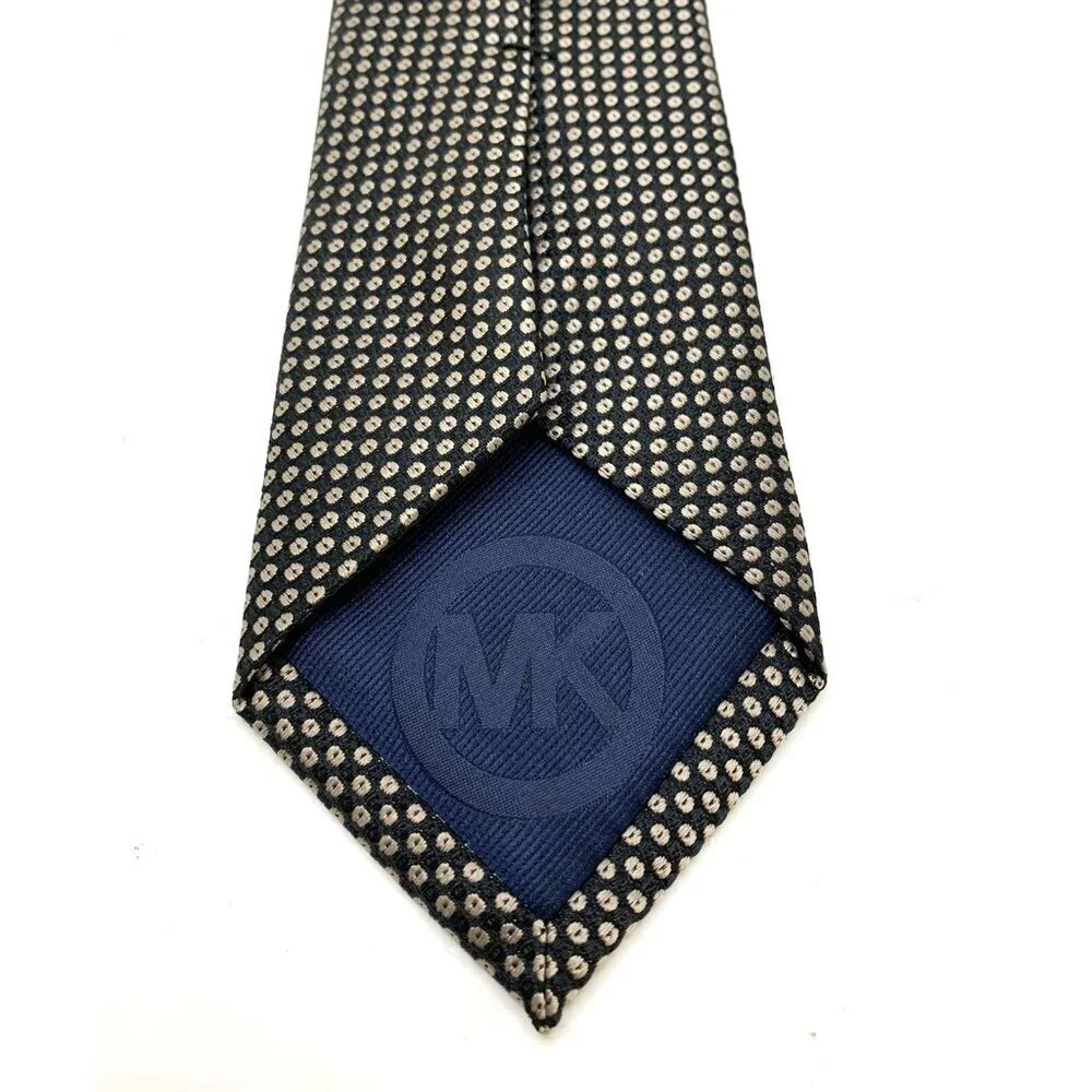 Michael Kors Mens Tie 3.5” W Necktie Black Gold 100% Silk Excellent Condition